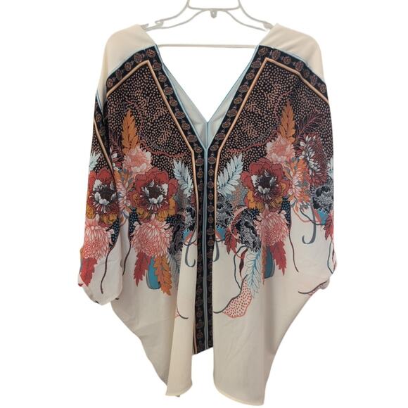 Rose + Olive Flowy Floral Top | Size 1X | Navy & Orange - Picture 3 of 3